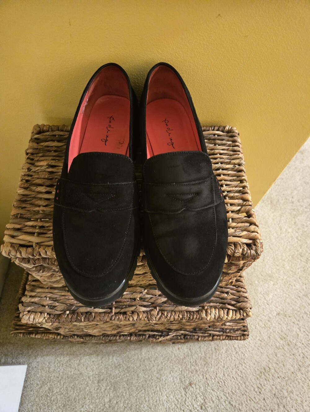 Women's black Suede Penny Loafers - Pas De Rouge